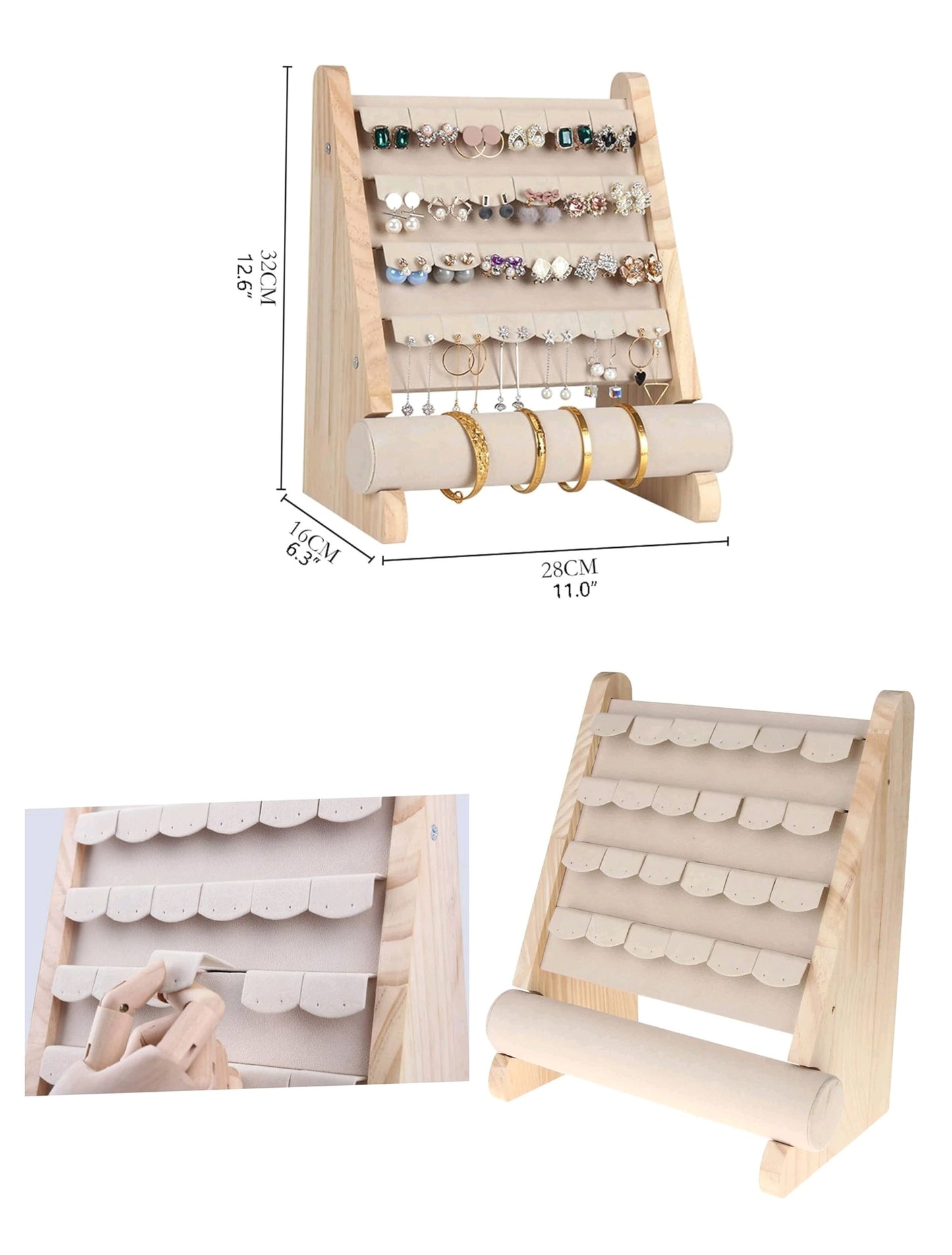 WOODEN JEWELRY BRACELET WATCH AND EARRINGS DISPLAY STAND (Pack of 1)Kt 754
