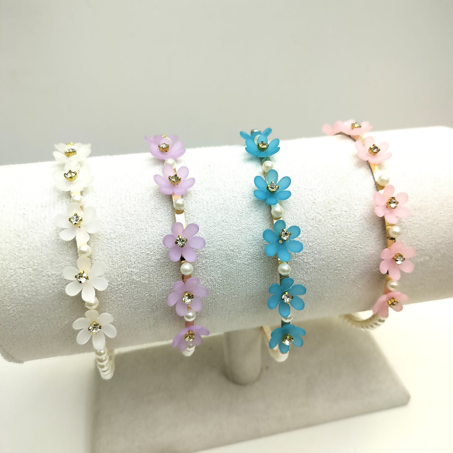 Flower Pearled Hair Bands (12 pcs)